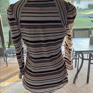 White House Black Market Fitted Ribbed Black and Tan Blouse
